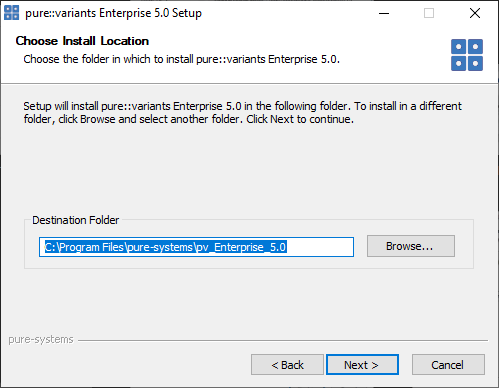 Setup pure::variants Desktop Client Installation Location