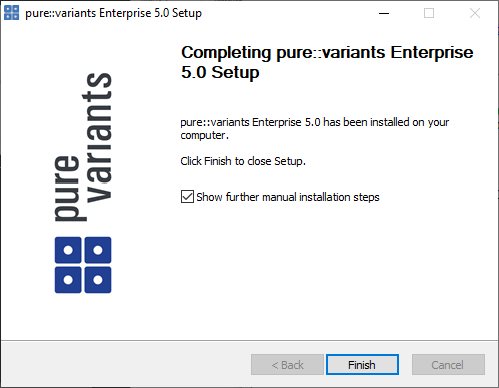 Setup pure::variants Desktop Client Finish Page