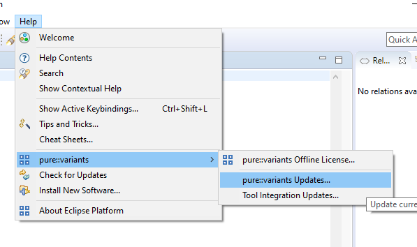 Start pure::variants Desktop Client Update