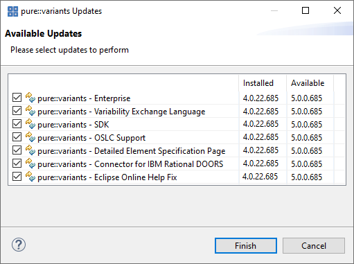Start pure::variants Desktop Client Update