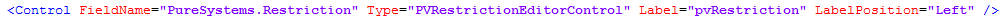 A XML configuration for pvRestriction field's control type.