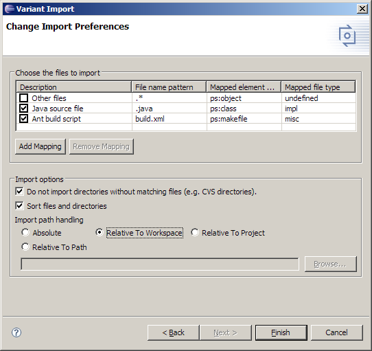 Page of the import wizard to define an individual configuration
