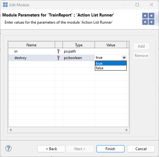 Transformation module parameters