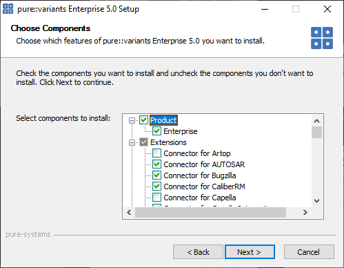 Pure Variants Desktop Client Feature Selection