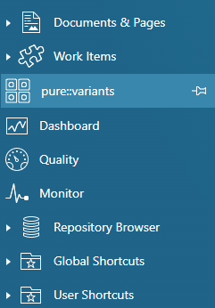 Polarion menu on the project's sidebar including Pure Variants.