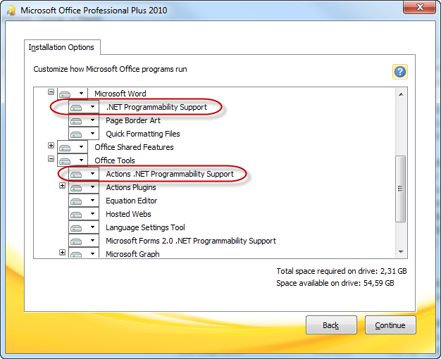 Adding Missing Features to the Office Installation