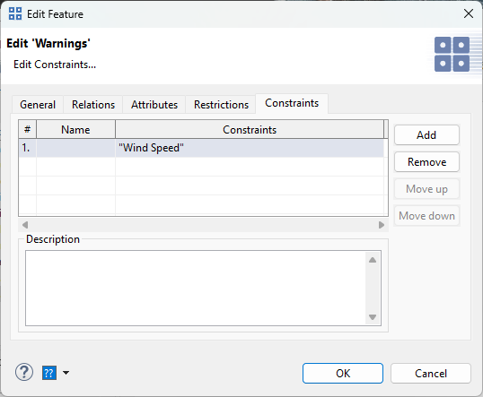Constraints page of element properties dialog
