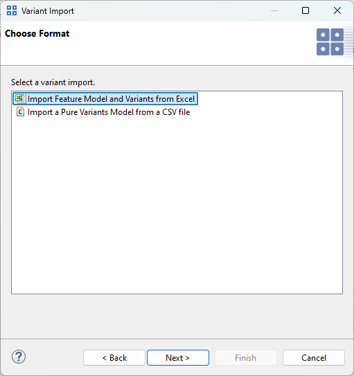 Select Variant Import Format