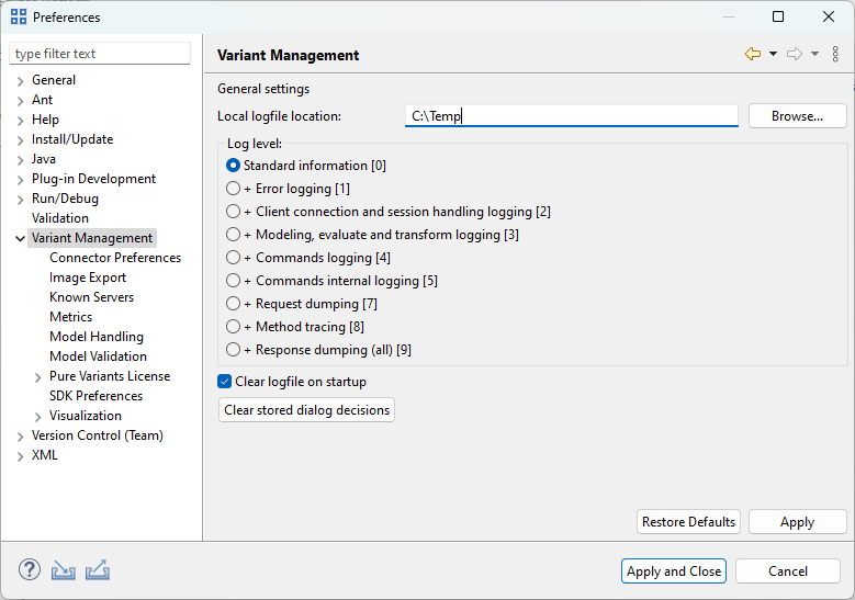 The configuration dialog of Pure Variants
