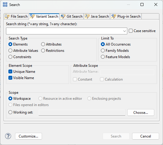 The Variant Search Dialog