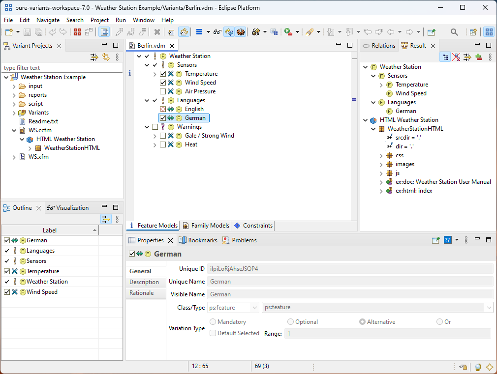 Initial layout of the Variant Management Perspective
