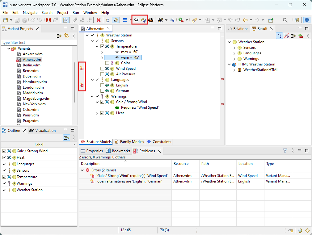VDM Editor with Outline, Result, Problems, and Attributes View