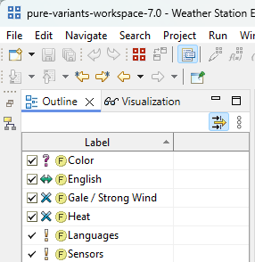 Outline view showing the list of available elements in a VDM