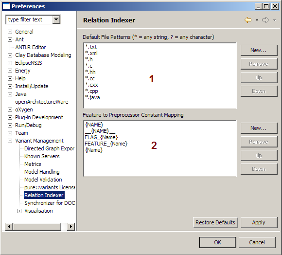 Relation Indexer Preference page