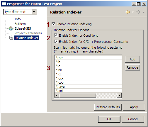 Project Property Page for the Relation Indexer