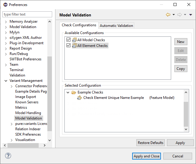 New Check Configuration
