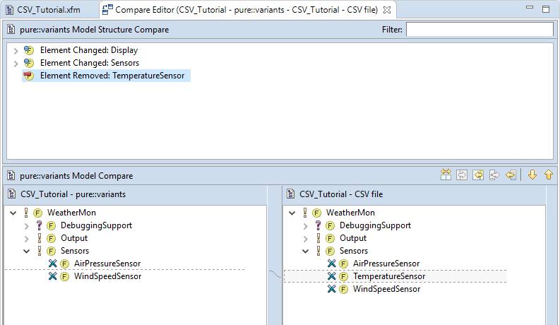 Compare Editor - Comparing a Model with a CSV file