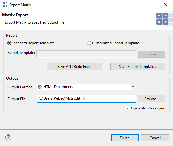 Export Matrix Dialog