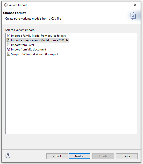 Select Variant Import Format