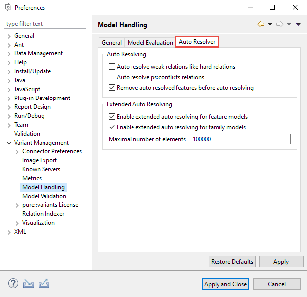 Auto Resolver Preferences Page