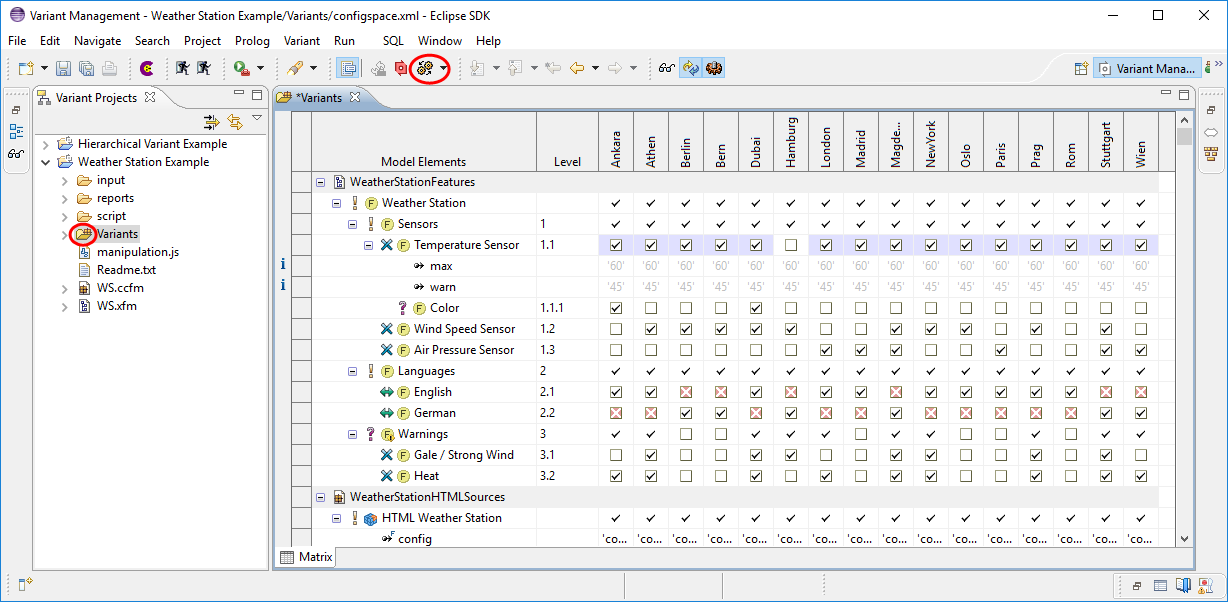 Matrix Editor of a Configuration Space