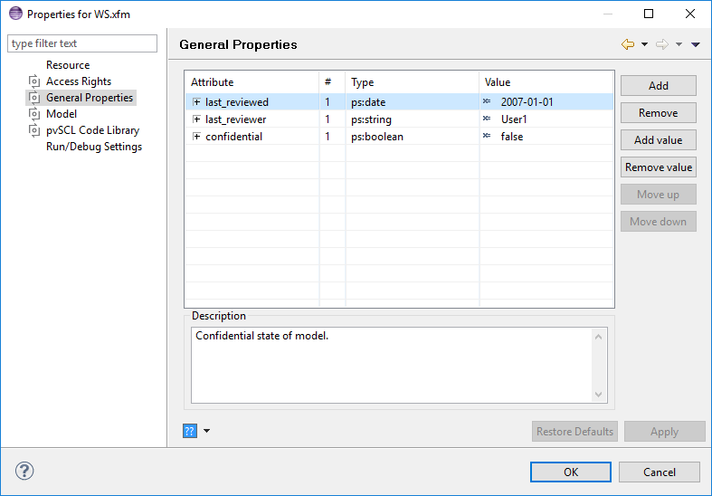 General Model Properties Page