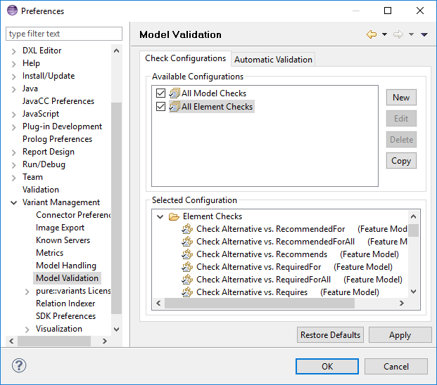 Model Validation Preferences Page