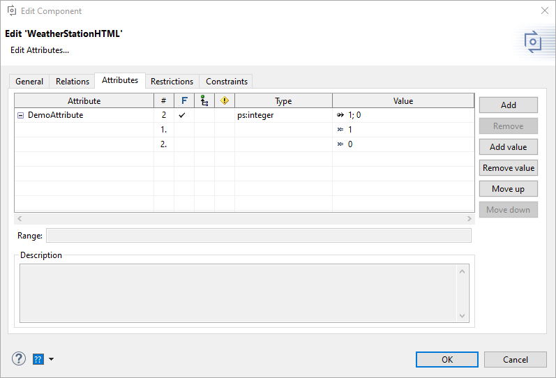 Sample attribute definitions for a feature