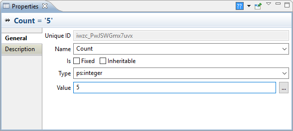 Properties view for a variant attribute