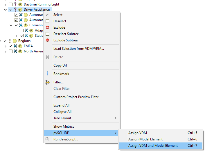 Assign context element to pvSCL IDE