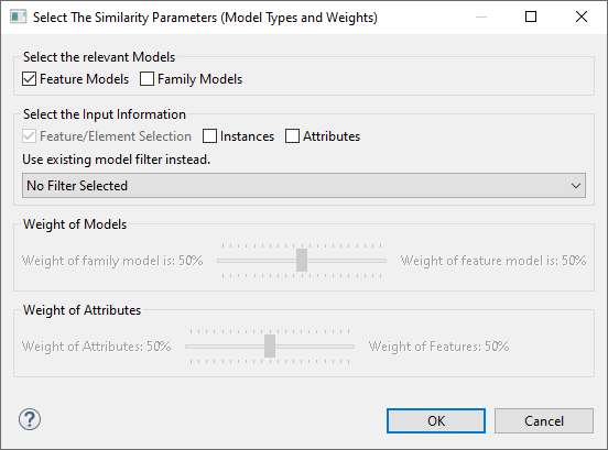 The similarity input configuration dialog