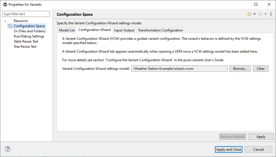 Add a Variant Configuration Model to a Configuration Space