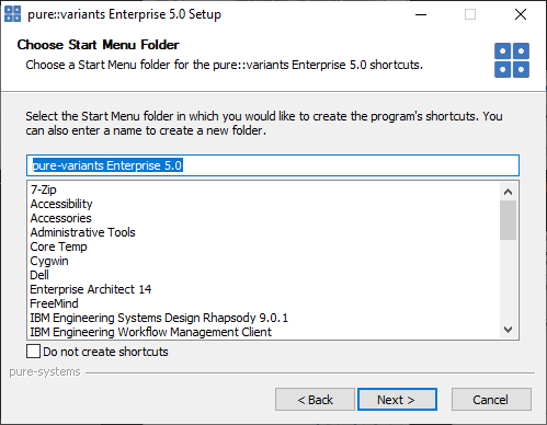 Setup Pure Variants Desktop Client Start Menu