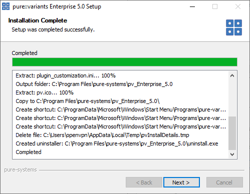 Pure Variants Installation Progress