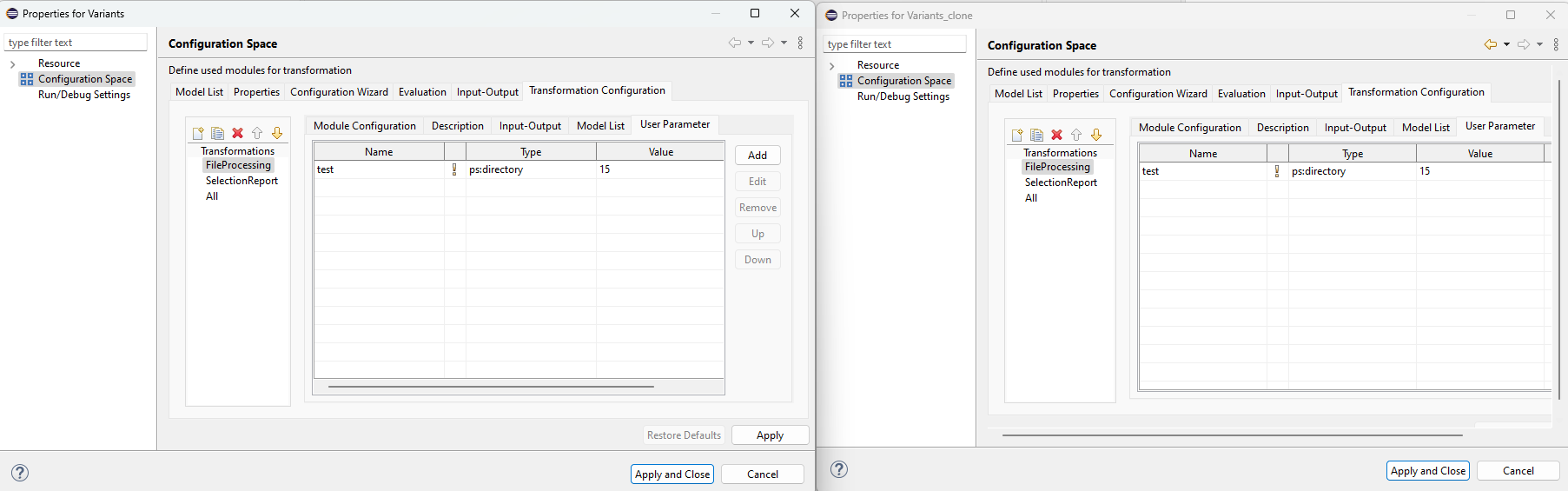a comparison between the original and new clone configuration space.