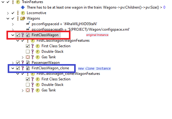 a comparison between the original and new clone Instance.