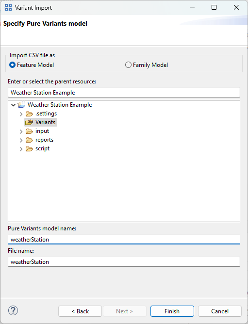 Specify Pure Variants model