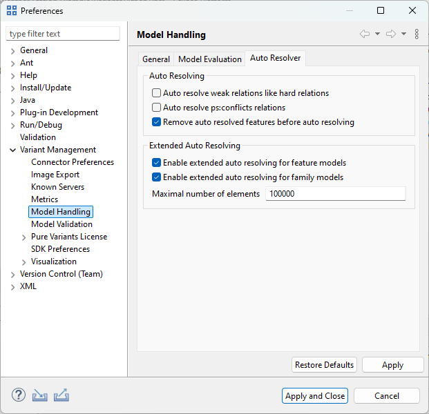 Auto Resolver Preferences Page