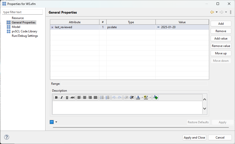 General Model Properties Page