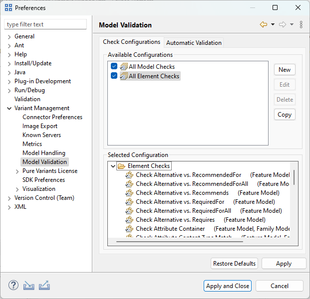 Model Validation Preferences Page