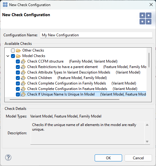 New Check Configuration Dialog