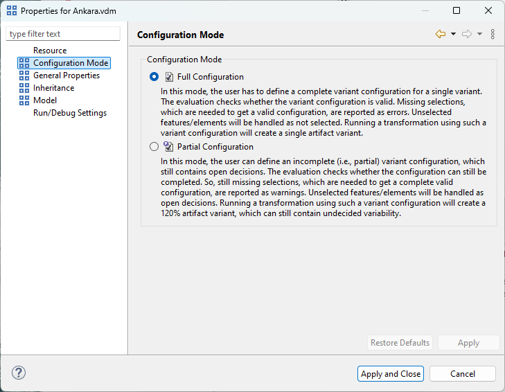 Variant Model Configuration Mode Page