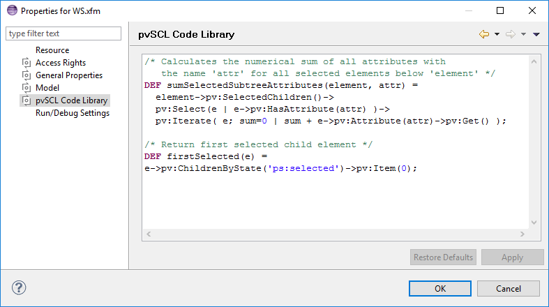 pvSCL Code Library Model Property Page