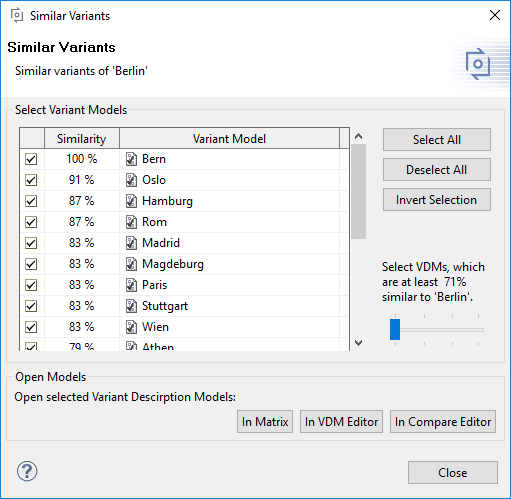 The similarity calculation result dialog