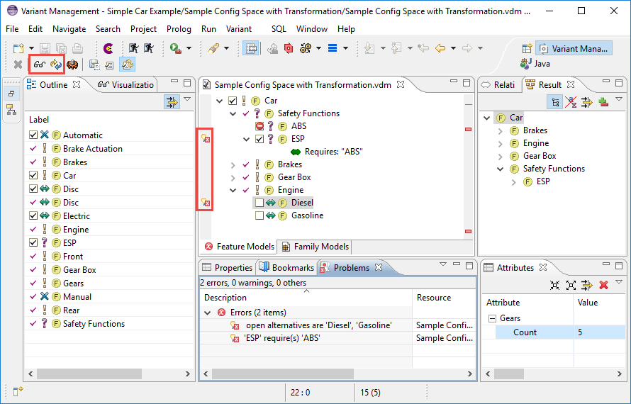 VDM Editor with Outline, Result, Problems, and Attributes View